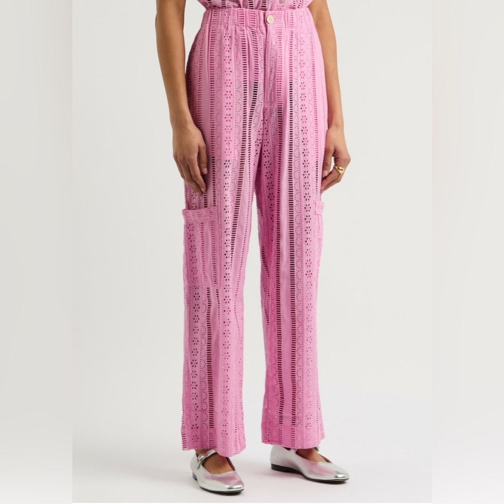 Damson Madder Alys Vacation Pant Pink Eyelet Organic Cotton 10 Medium NWT - Picture 2 of 9